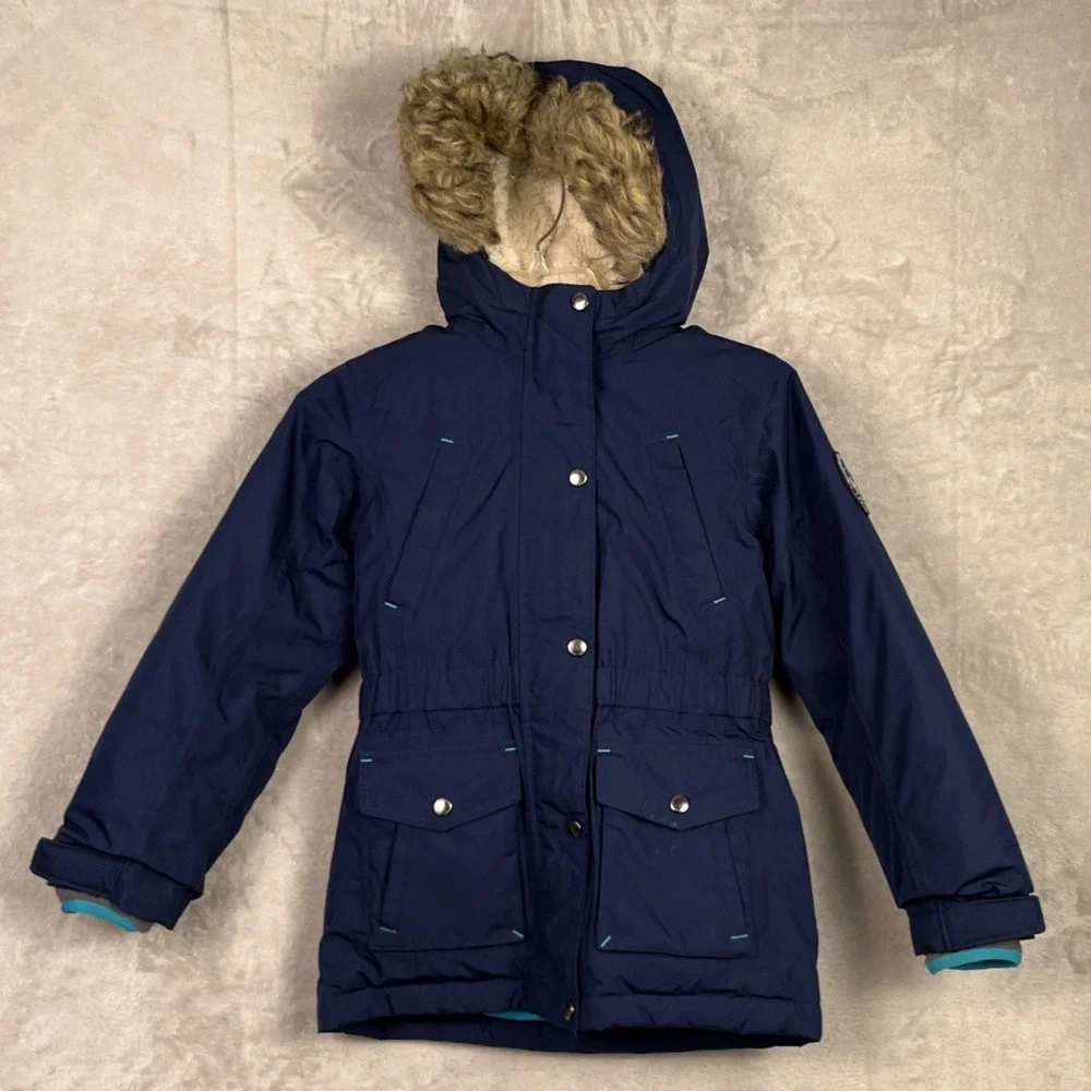 Lands End Girls Coat Small 7-8‎ Expedition Down Parka Hood Grow Along Sherpa